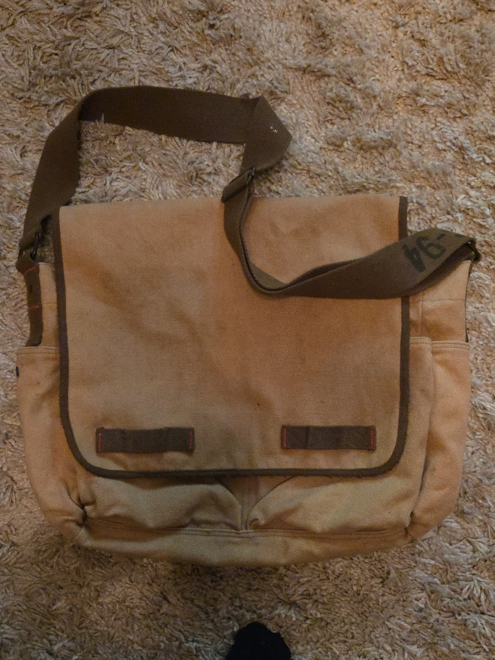 Old Navy Brown Canvas Messenger Bag with Dark Brown Trim